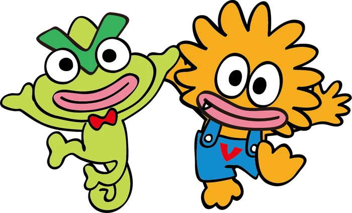 ジャンプして喜ぶビビプロのキャラクター「ビビレオ」と「ビビディ」のイラスト